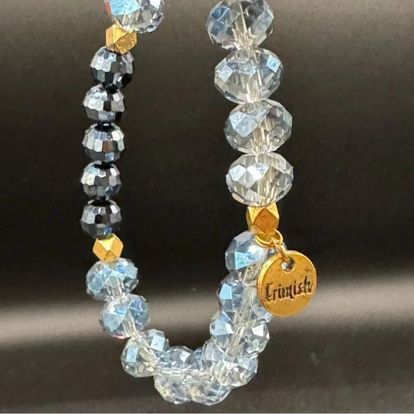 NWOT Erimish Faceted Blue  Grey Crystal Stacking Bracelet with Gold Accents - Picture 7 of 11